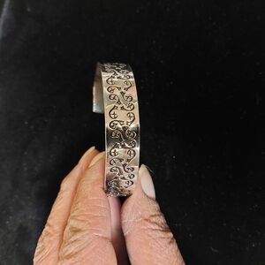 Unisex. Silver-tone Embossed Half Cuff Bracelet